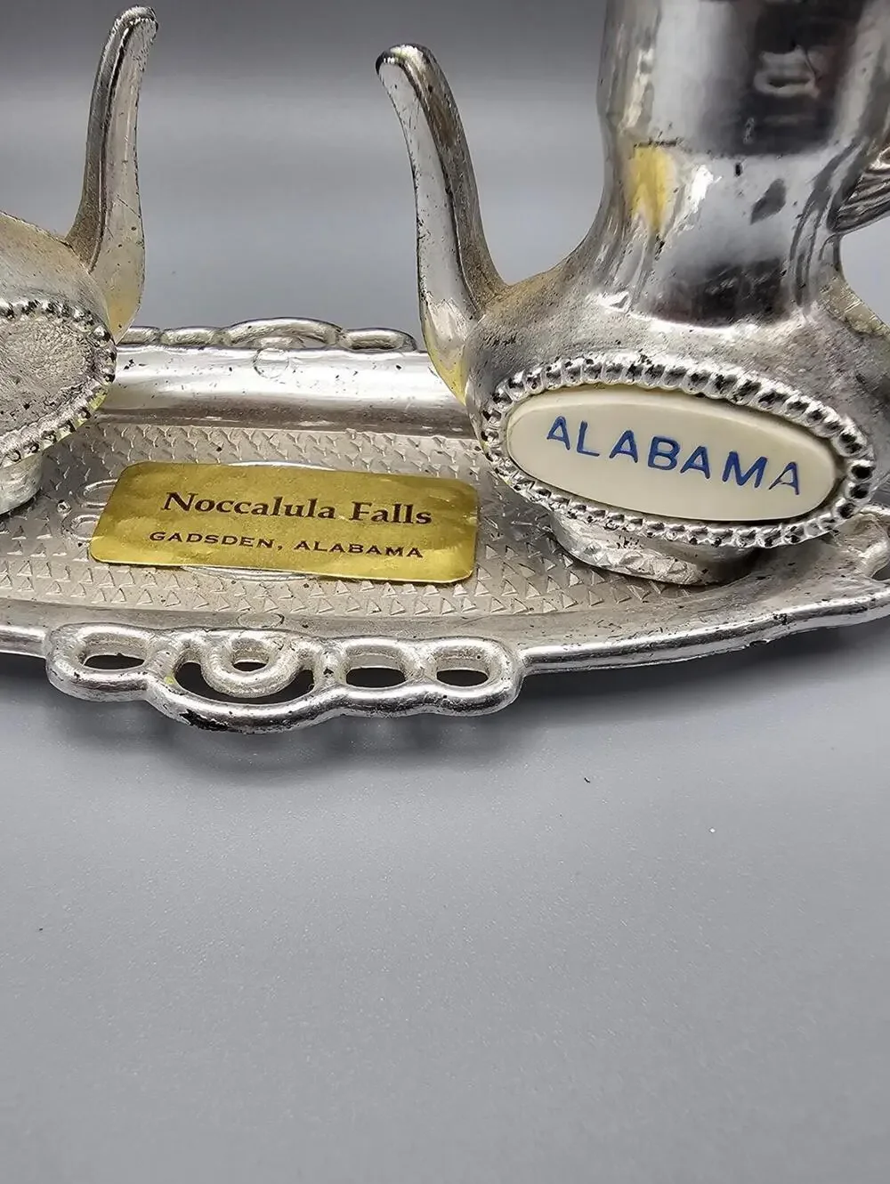 Vintage Noccalula Falls Alabama Souvenir Salt and Pepper Shakers with Tray